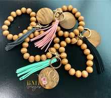 Load image into Gallery viewer, Monogrammed Wooden Bead Keychain Bracelet
